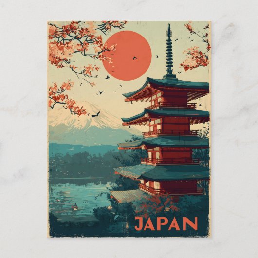 Japan Mount Fuji Pagode vintage Postkarte (Vorderseite)