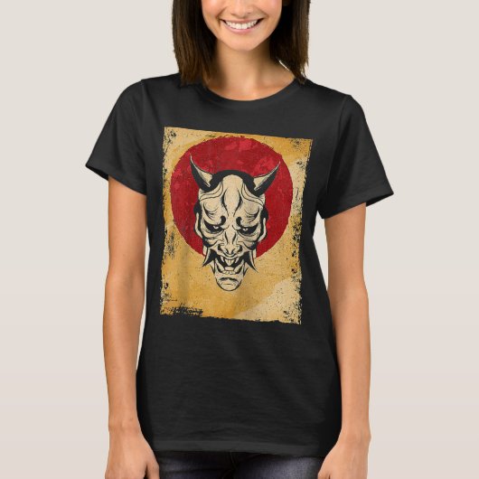 Japan Oni Mask Fighter Japanischer Retro Raglan T-Shirt (Vorderseite)
