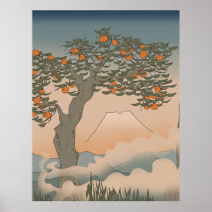 Japan Orange Baum im Nebel Poster