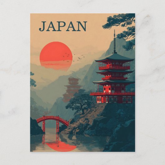 Japan Pagode vintage Postkarte (Vorderseite)