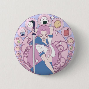 Japan Pink Anime Schoolgirl Art Nouveau Button