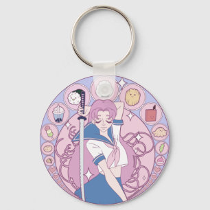 Japan Pink Anime Schoolgirl Art Nouveau Schlüsselanhänger