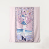 Japan Pink Anime Schoolgirl Art Nouveau Wandteppich (Vorderseite)