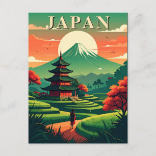 Japan Retro-Reise Pagode und Mount Fuji Postkarte
