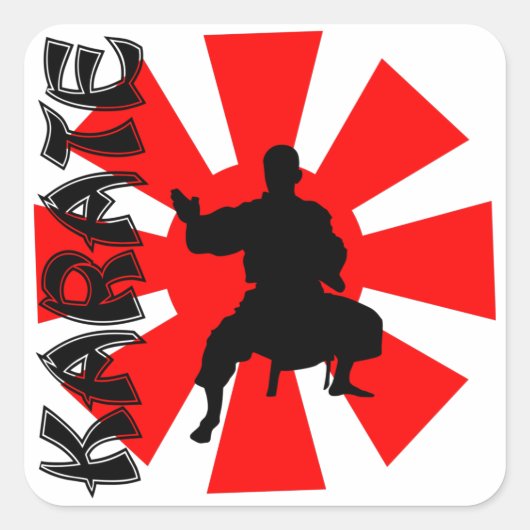 Japan Rising Sun Karate Stance Silhouette Quadratischer Aufkleber (Vorderseite)