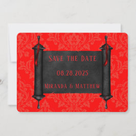Japan Scroll Red Black Damask Save The Date