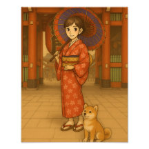 Japan Spaziergang - Kimono Girl and Shiba Hund Kun