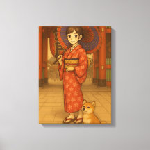 Japan Spaziergang - Kimono Girl and Shiba Hund Kun