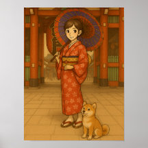 Japan Spaziergang - Kimono Girl and Shiba Hund Kun