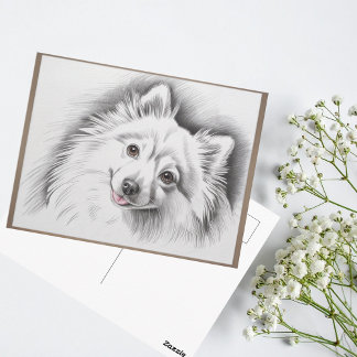 Japan-Spitz-Hunderezucht-Skizzenillustration Postkarte