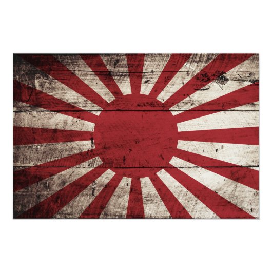 Japan steigt Sonnenflagge auf alten Holzkörnern an Fotodruck (Vorne)