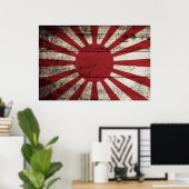 Japan steigt Sonnenflagge auf alten Holzkörnern an Poster (Heimbüro)