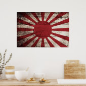 Japan steigt Sonnenflagge auf alten Holzkörnern an Poster (Küche)