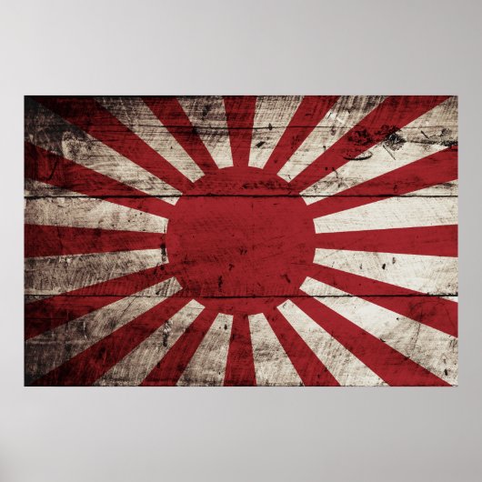 Japan steigt Sonnenflagge auf alten Holzkörnern an Poster (Vorne)