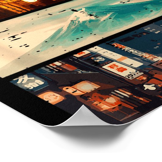 Japan Street Mountain Collage Nihon Japanese Men W Poster (Ecke)