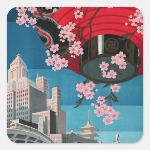 Japan Tokio Vintage Japanisches Reiseplakat Quadratischer Aufkleber