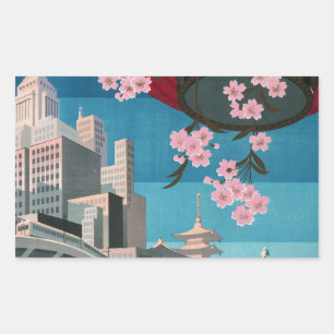 Japan Tokio Vintage Japanisches Reiseplakat Rechteckiger Aufkleber