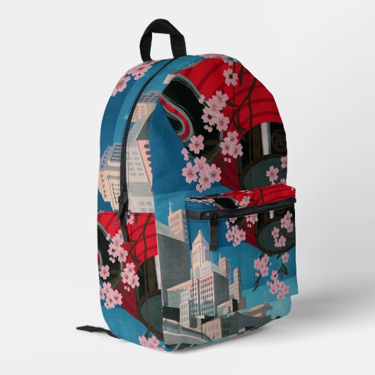 Japan Tokio Vintages japanisches Reiseplakat Bedruckter Rucksack (Rückseitige Ecke links)