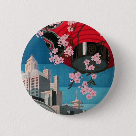 Japan Tokio Vintages japanisches Reiseplakat Button (Vorderseite)
