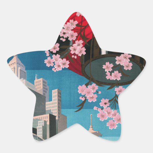 Japan Tokio Vintages japanisches Reiseplakat Stern-Aufkleber (Vorderseite)