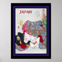 Japan Travel Vintag Fine Art Cat und Kimono