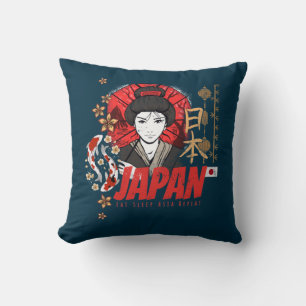 Japan Vintage Geisha mit Flagge Koi und Lotus Souv Kissen