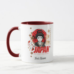 Japan Vintage Geisha mit Flagge Koi und Lotus Souv Tasse