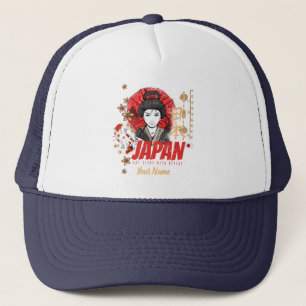 Japan Vintage Geisha with Flag Koi and Lotus Souve Truckerkappe