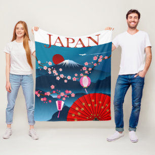 Japan Vintage Reiseposter l Berg Fuji Fleecedecke