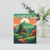 Japan Vintage Travel Pagoda und Mount Fuji Postkarte (Stehend Vorderseite)
