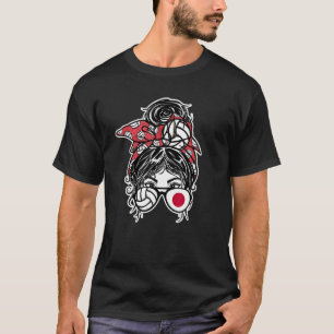 Japan Volleyball Messy Bun Hair Girl Japanese Fl T-Shirt