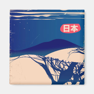 Japan Winter Bäume Vintage-Fluglinienplakat. Magnet