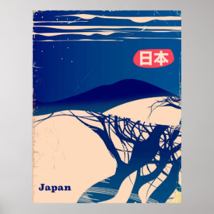 Japan Winter Bäume Vintage-Fluglinienplakat. Poster