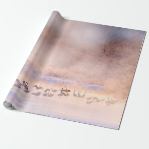 Japan Winter Natur. Wildtierszene, schneebedeckte Geschenkpapier