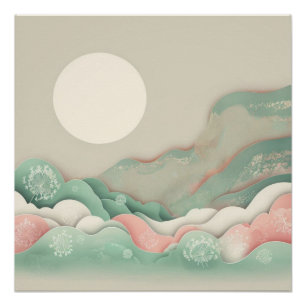 Japandi Abstrakt Vector Art Soft Pastors Poster
