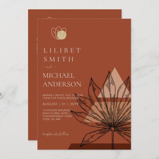 Japandi Abstrakte skandinavische Hochzeit Einladung (Vorne/Hinten)