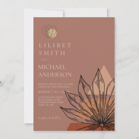 Japandi Abstrakte skandinavische Hochzeit Einladung (Vorderseite)