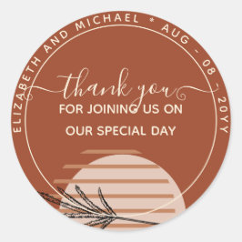 Japandi Abstrakte skandinavische Hochzeit Runder Aufkleber