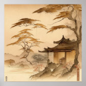 JAPANDI ART JAPAN DORF SCENERY WARM BROWART POSTER (Vorne)