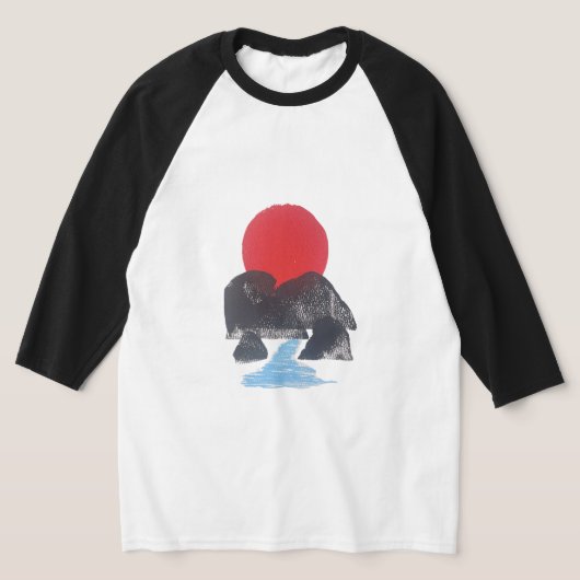 Japandi Block Print Mountain Sunset Graphic T-Shir T-Shirt (Ablage )
