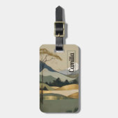 Japandi Gold & Green Mountain Landschaft Gepäckanhänger (Vorderseite vertikal)