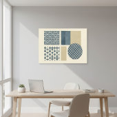 Japandi Indigo & Beige japanische Muster Kunst Leinwanddruck
