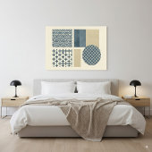 Japandi Indigo & Beige japanische Muster Kunst Leinwanddruck