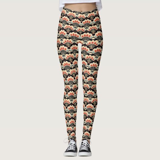 Japandi Inspiriert Art Deco Fan Gemustert Leggings (Vorderseite)
