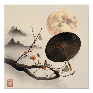 Japandi Inspirierte Zweige Weiche Pastelle Poster