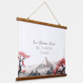 Japandi Mountain Watercolor Wedding Gästebuch Wandteppich Mit Holzrahmen (Gewinkelt)