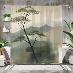 Japandi Mystic Peaks Wall Art Print Duschvorhang