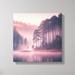 Japandi-Nebel-Seelandschaft-Wandbild bei Sonnenauf Leinwanddruck