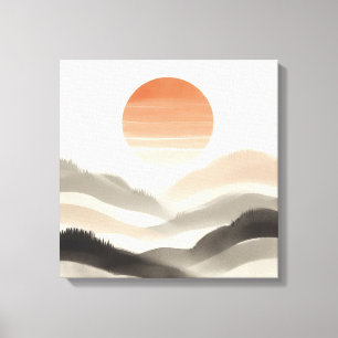 Japandi Nebeliger Sonnenaufgang Sanfte Naturschich Leinwanddruck