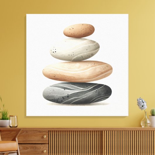 Japandi Pebble Balance in Neutral Tones Leinwanddruck (Insitu (Wohnzimmer))